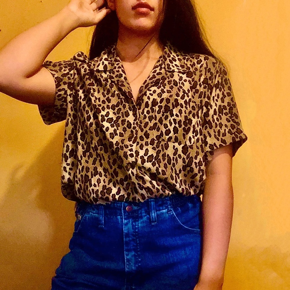 Cheetah print button up blouse